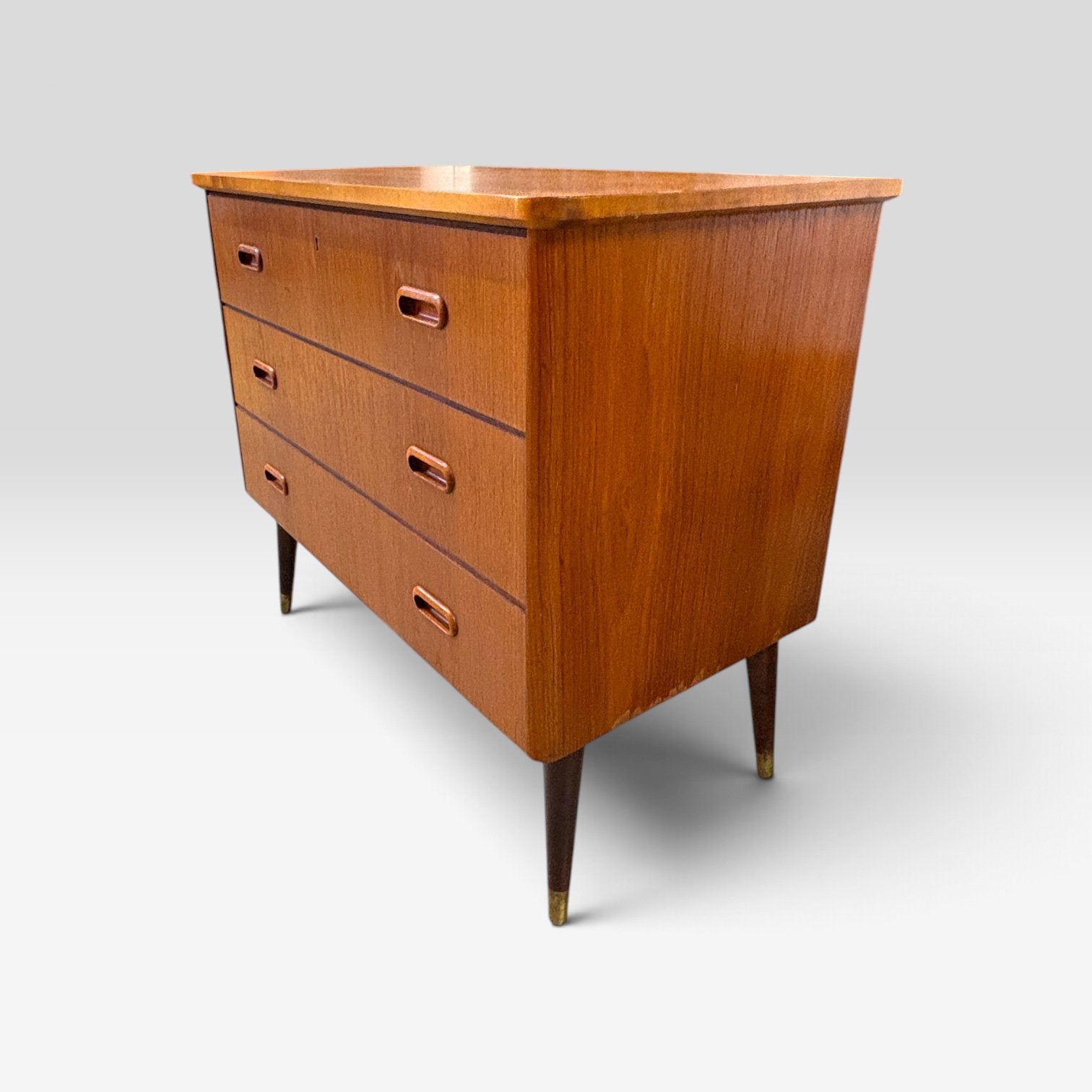 Mooie compacte teak ladekast uit de jaren ’50/’60, Teakhout, ?, 3 of 4 laden, Minder dan 100 cm