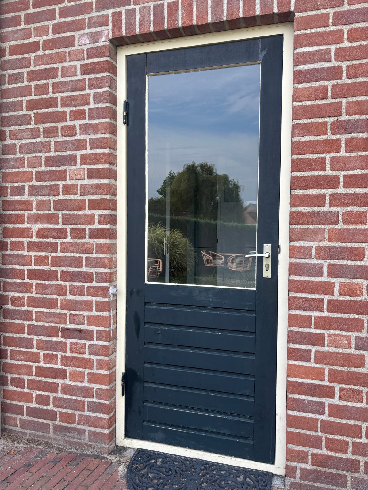 Buitendeur met enkel glas en houten panelen, Ophalen, Gebruikt, 80 tot 100 cm, 200 tot 215 cm