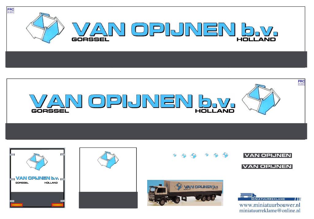 Vrachtauto decal 1:50 Van Opijnen Gorssel, Verzenden, Nieuw, Bus of Vrachtwagen, Overige merken