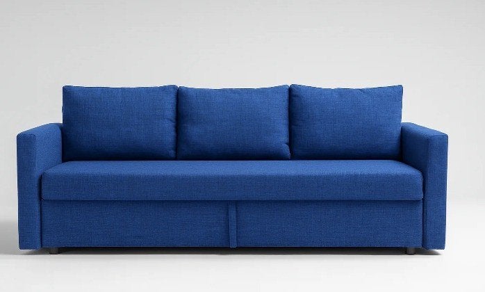 Blauwe bank met slaapfunctie, Huis en Inrichting, Gebruikt, 125 tot 150 cm, Driepersoons, Ophalen of Verzenden
