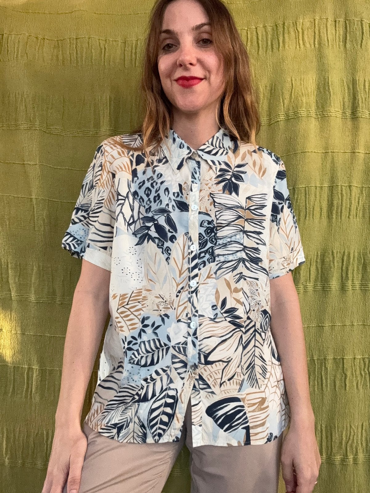 Vintage blouse - print - 90s - 80’s/90’s M/38/medium, Kleding | Dames, Blouses en Tunieken, Gedragen, Maat 38/40 (M), Ophalen of Verzenden