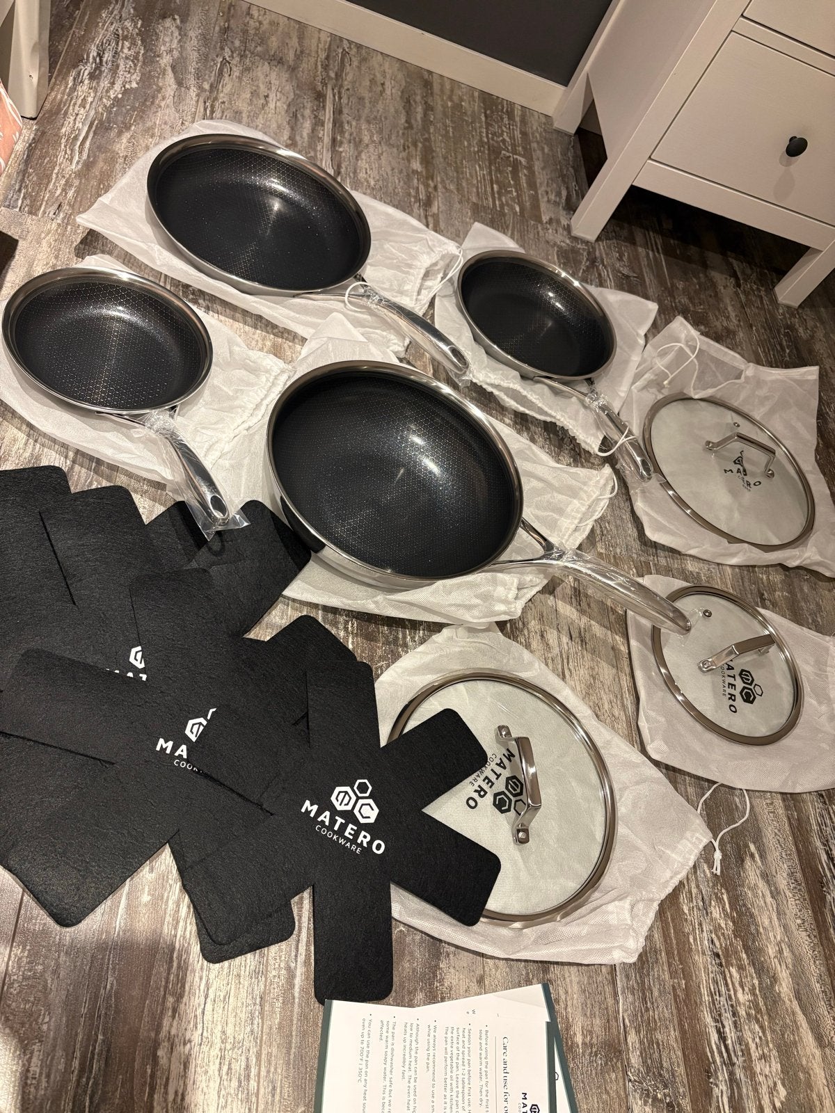 Matero Cookware Pannenset - 4 pannen met deksels en bescherm, Huis en Inrichting, Keuken | Potten en Pannen, Antiaanbaklaag, Nieuw