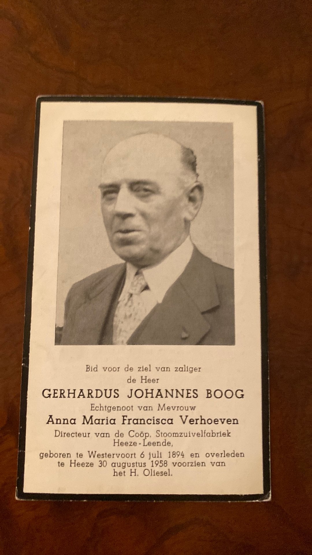 GJ Boog x Verhoeven 1884 Westervoort 1958 Heeze, Verzamelen, Ophalen of Verzenden, Bidprentje