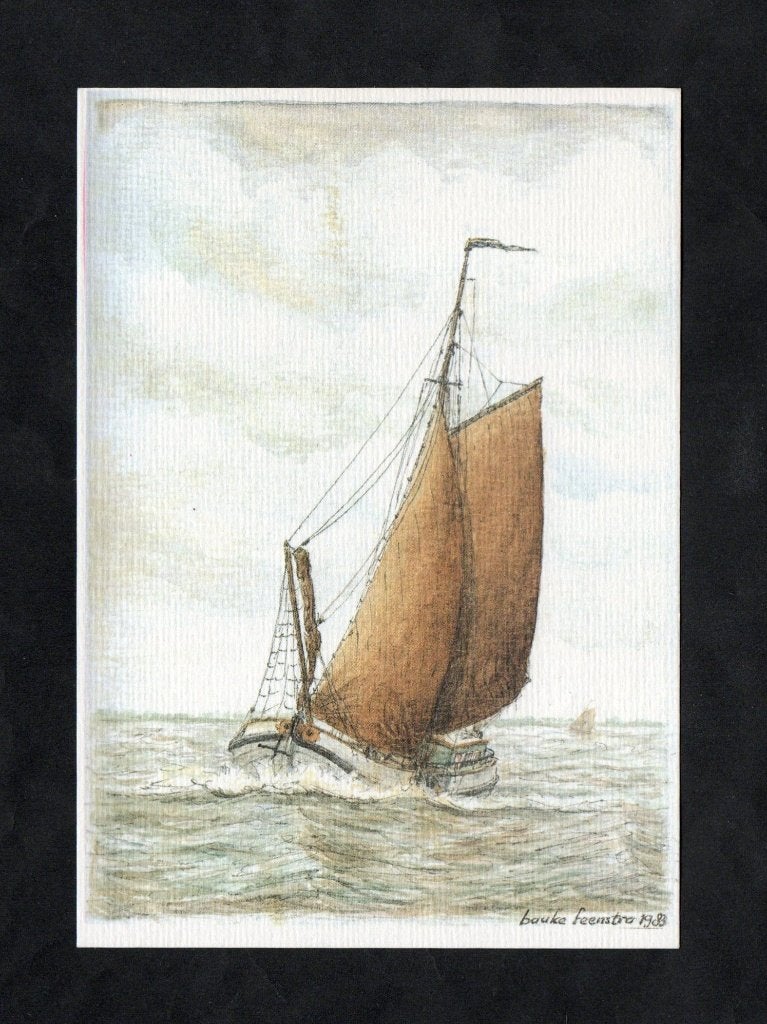 Tjalk Zeilboot door Bauke Feenstra uit Koudum 1983., Ophalen of Verzenden, 1980 tot heden, Ongelopen, Friesland