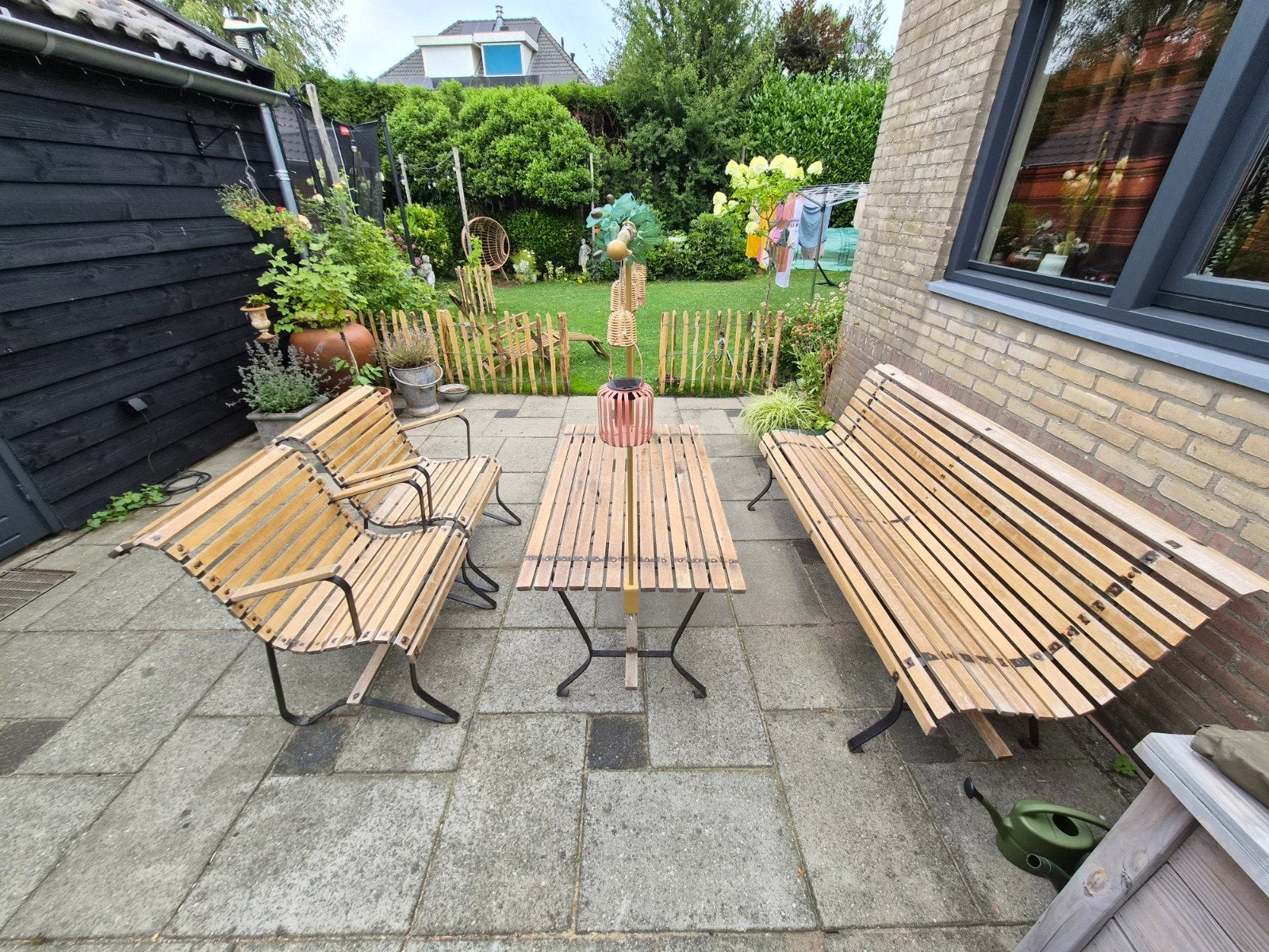 Prachtige antieke teakhouten tuinset, Ophalen, 4 zitplaatsen, Gebruikt, Bank