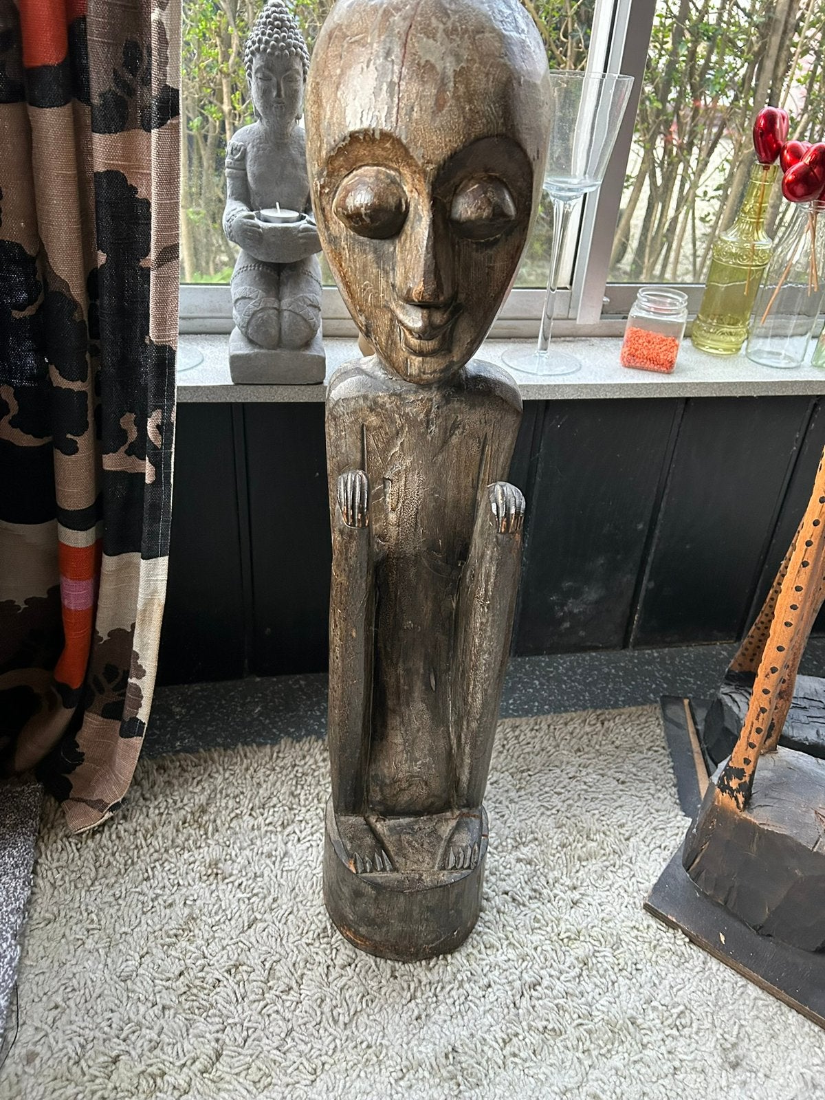 Houten Boeddha Beeld - Handgesneden Decoratie, Ophalen, Overige onderwerpen, Houtsnijwerk, 50 - 100 cm