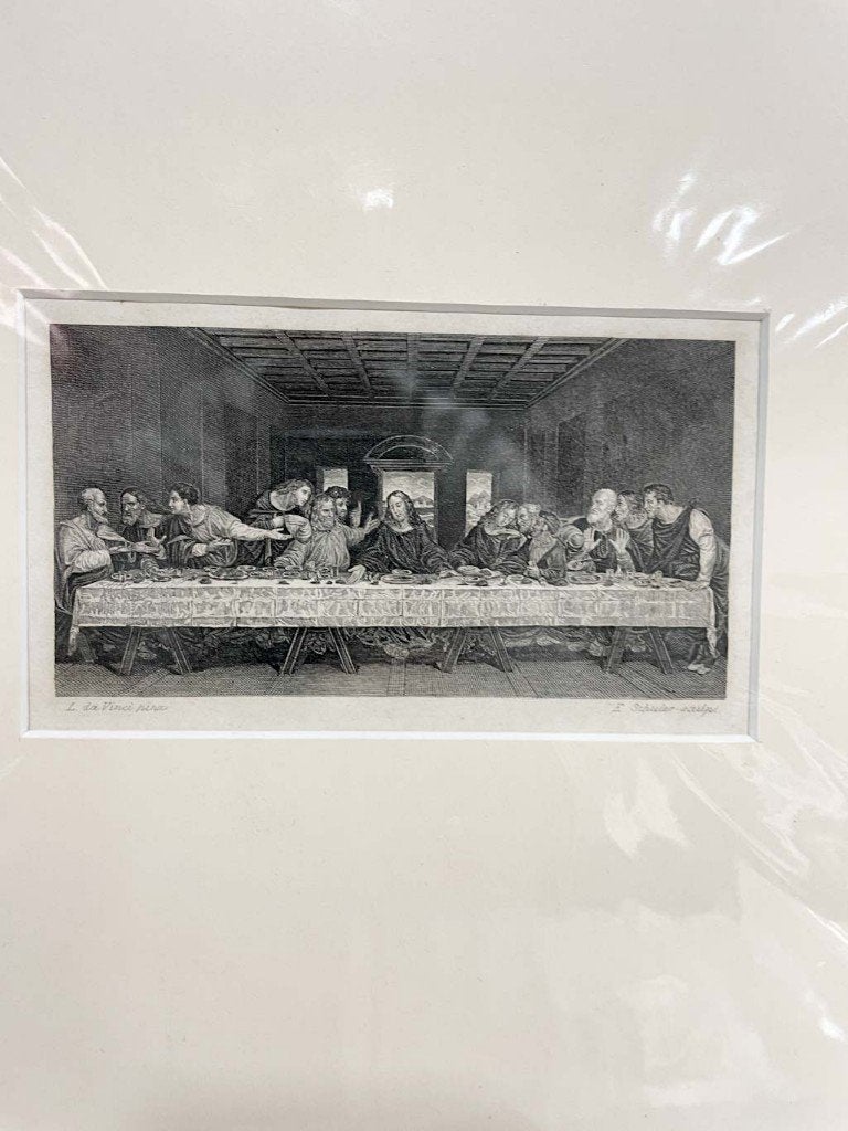 Het Laatste avondmaal - gravure naar L. Da Vinci, Antiek en Kunst, Met monogram, Religie, 9 cm, Ophalen of Verzenden