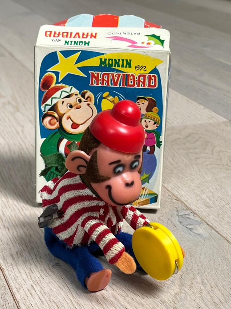 Mechanisch speelgoed Aap met Tamourijn Monin + Navidad Spain, Verzenden, Zo goed als nieuw
