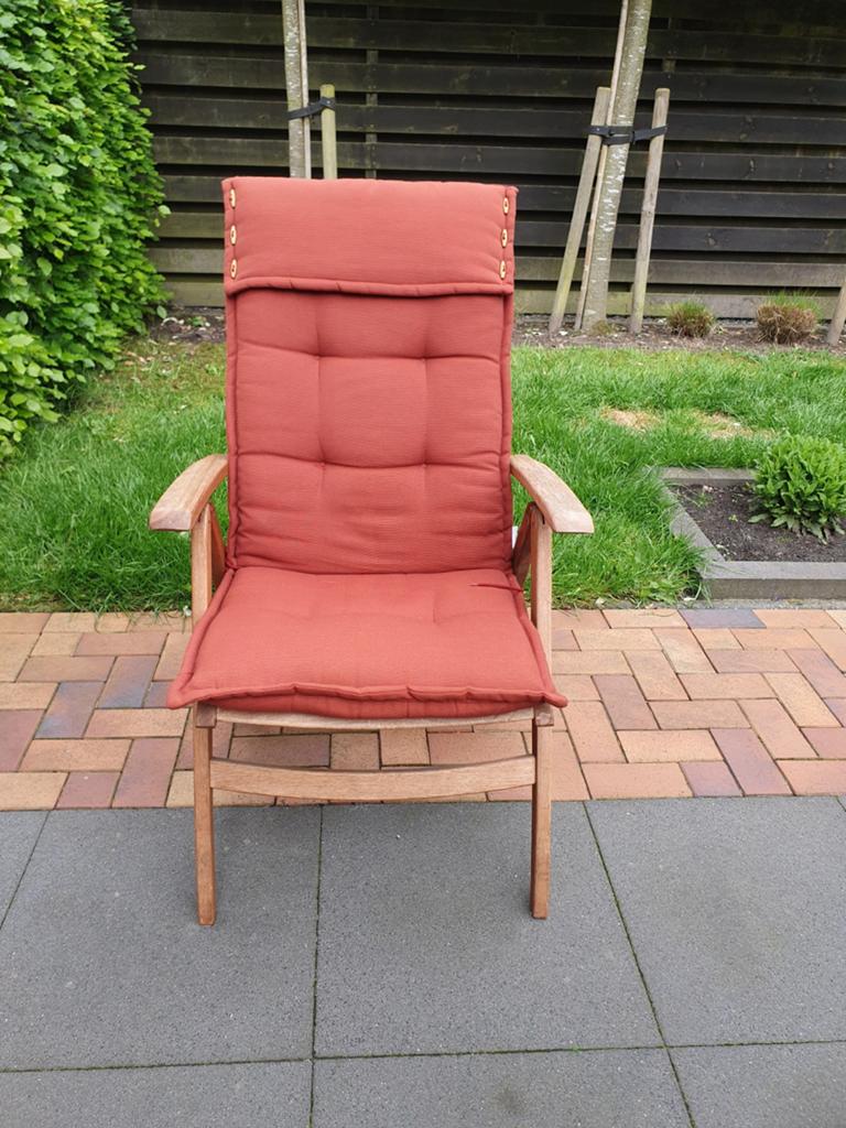 Verstelbare Teakhouten Tuinstoel met Kussen, Tuin en Terras, Tuinstoelen, Gebruikt, Teakhout, Verstelbaar, Ophalen