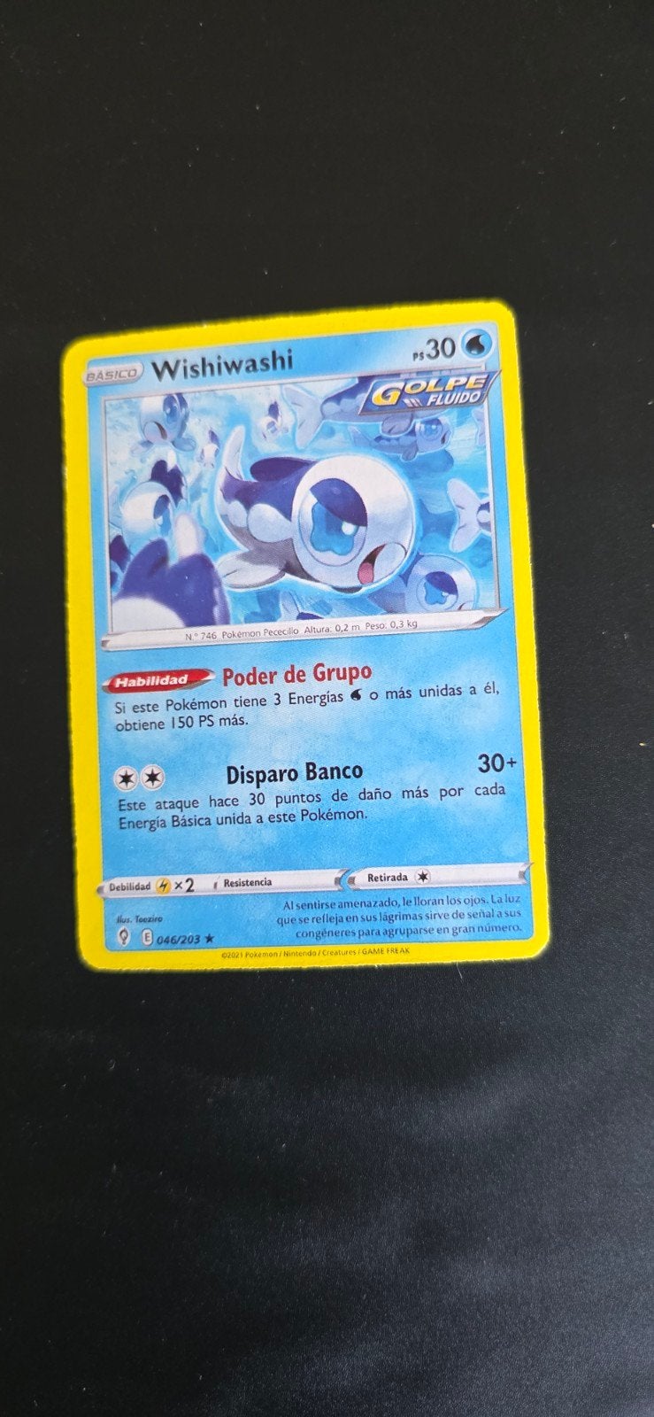 Wishiwashi Pokémon Kaart - Spaans - 046/203, Ophalen of Verzenden, Zo goed als nieuw, Losse kaart