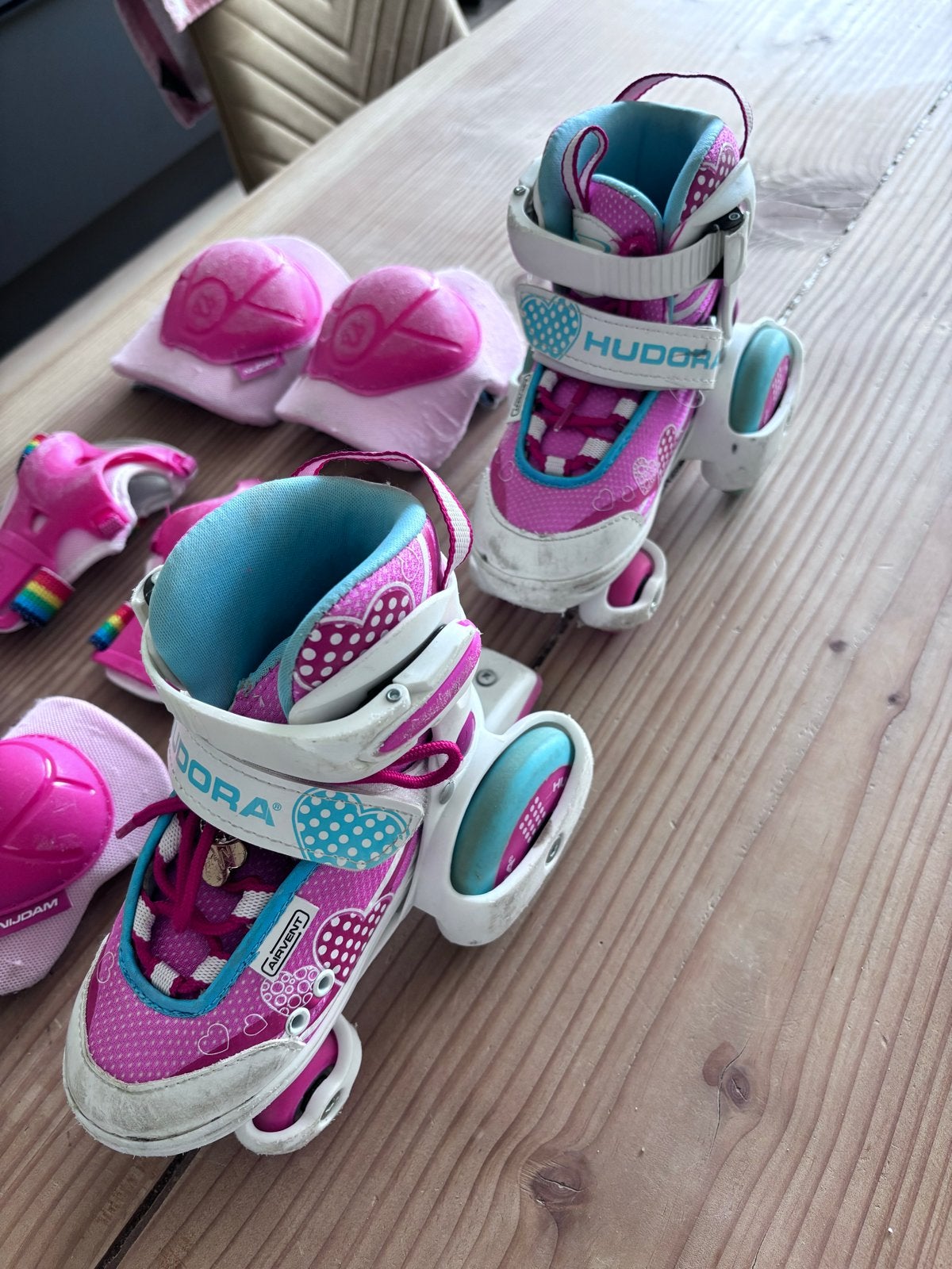 Hudora rolschaatsen en beschermset voor kinderen, Ophalen, Verstelbaar, Gebruikt, Kinderen