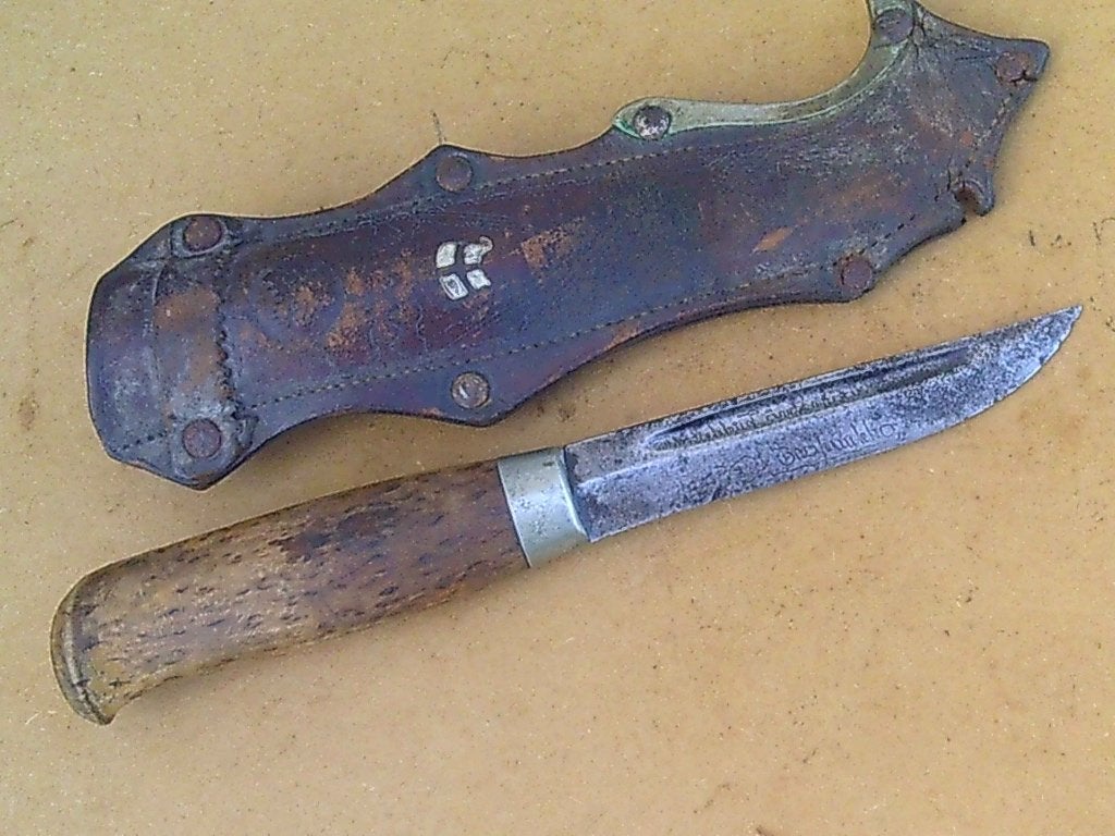 Antieke puukko dolk uit Finland kompleet met originele sche,, Ophalen of Verzenden, Landmacht, Overige gebieden, Mes of Dolk