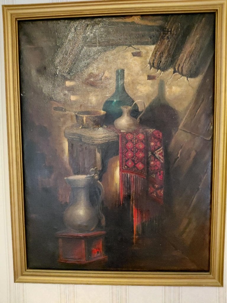 Klassiek olieverf stilleven in gouden lijst, Antiek en Kunst, Ophalen of Verzenden, Gedateerd, Olieverf, Stilleven