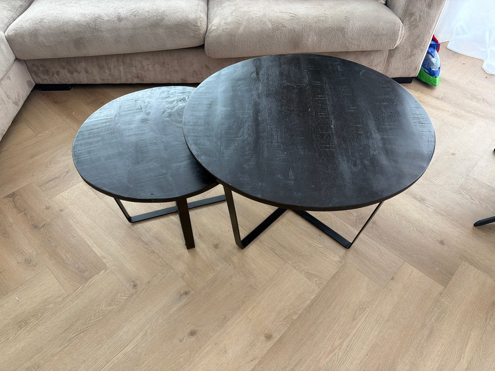 Set van 2 zwarte ronde salontafels, Ophalen, Gebruikt, Rond, 50 tot 100 cm