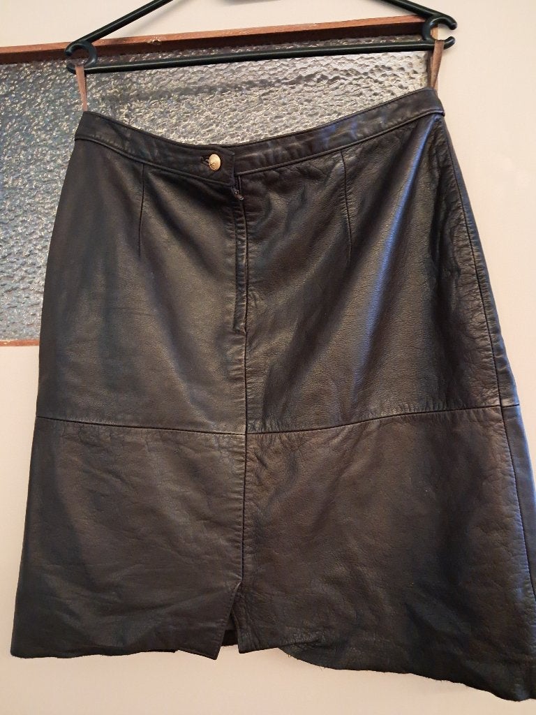 Vintage design rok (echt leer) donkerbruin kniehoogte, Bruin, Ophalen of Verzenden, Zo goed als nieuw, Knielengte