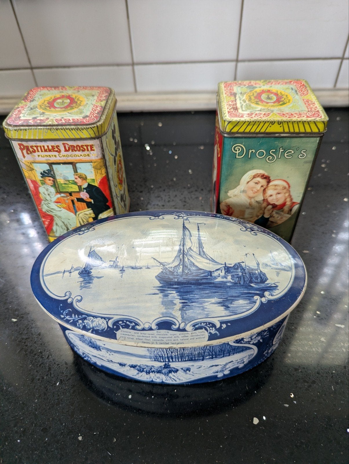 Vintage Droste blikken en Delfts Blauw blik, Ophalen of Verzenden