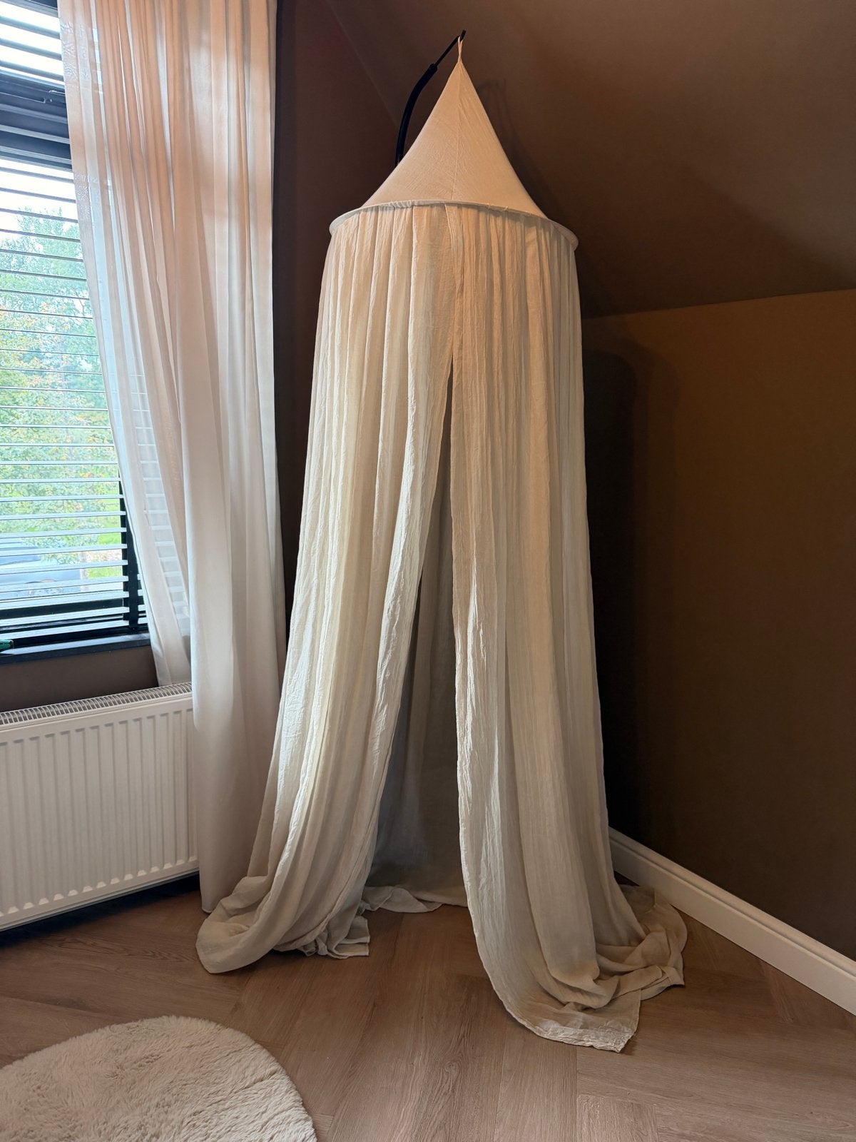 Jollein klamboe beige met verstelbare piekstok, Beige, Gebruikt, Jollein, Ophalen of Verzenden