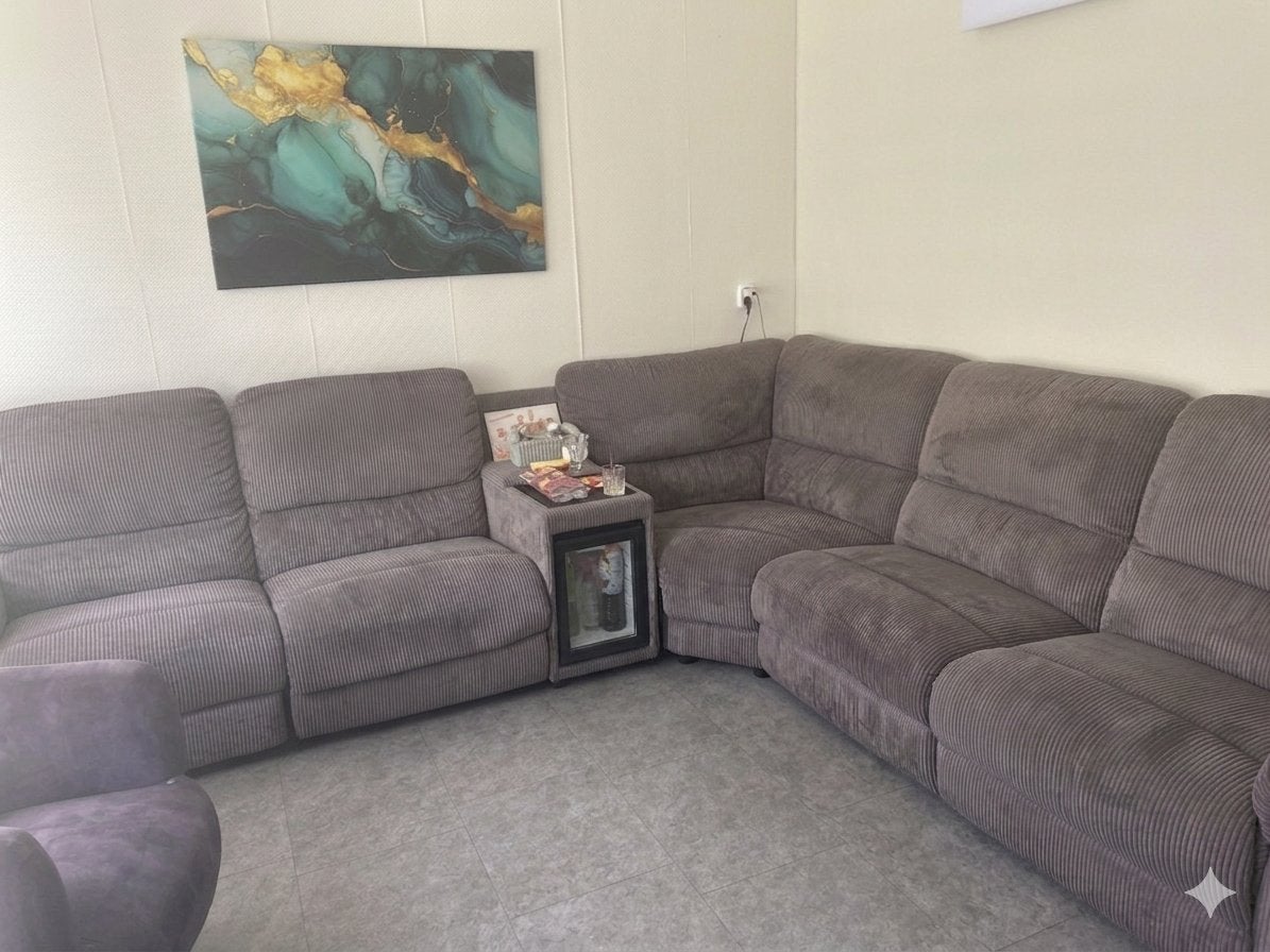 Grijze Hoekbank met Reclinerfunctie en Opbergruimte, Huis en Inrichting, Ophalen, Gebruikt, 100 tot 125 cm, Hoekbank