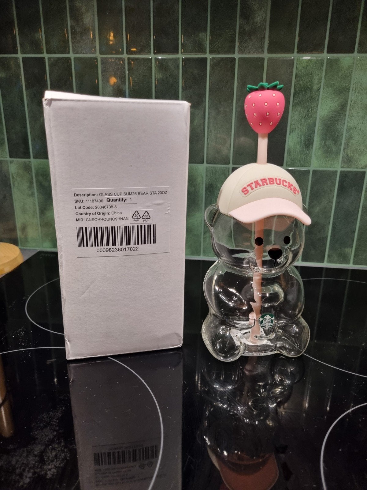 Starbucks Bearista Glazen Beker met Aardbei Rietje, Nieuw, Ophalen of Verzenden, Meerkleurig, Overige merken