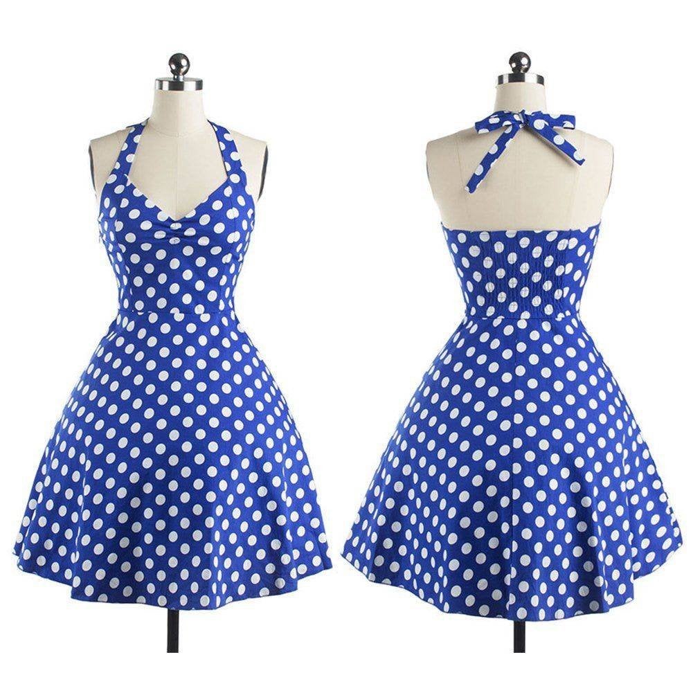 Vintage polka dots jurkje (stippen blauw zwart rood retro), Verzenden, Nieuw, Overige kleuren, Knielengte