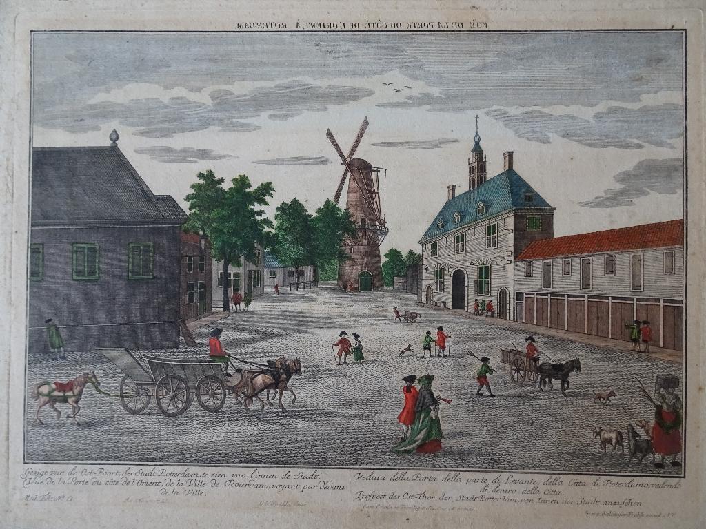 opticaprent Gezicht Oostpoort Rotterdam Georg B. Probst 1750, Antiek en Kunst, Kunst | Etsen en Gravures, Verzenden, Stadsgezicht