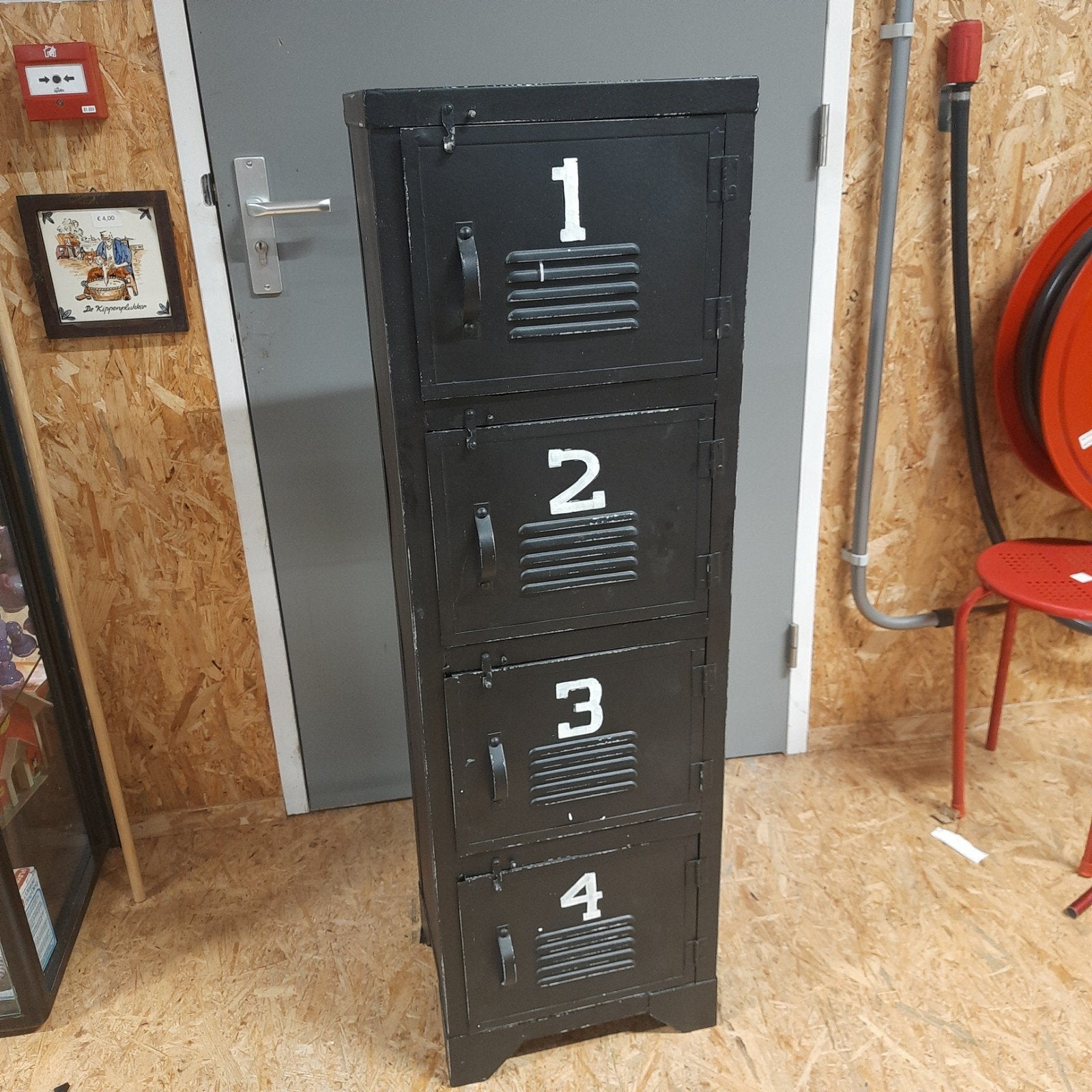 Zwarte Industriële Lockerkast met 4 Vakken Rootsmann model, Huis en Inrichting, Ophalen, Gebruikt, Industrieel, Vintage