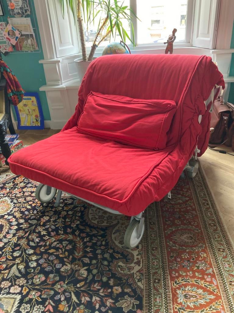 IKEA PS Logeerbed / Slaapbank - Compact en Handig, Huis en Inrichting, Gebruikt, Eenpersoons, 80 cm, Rood