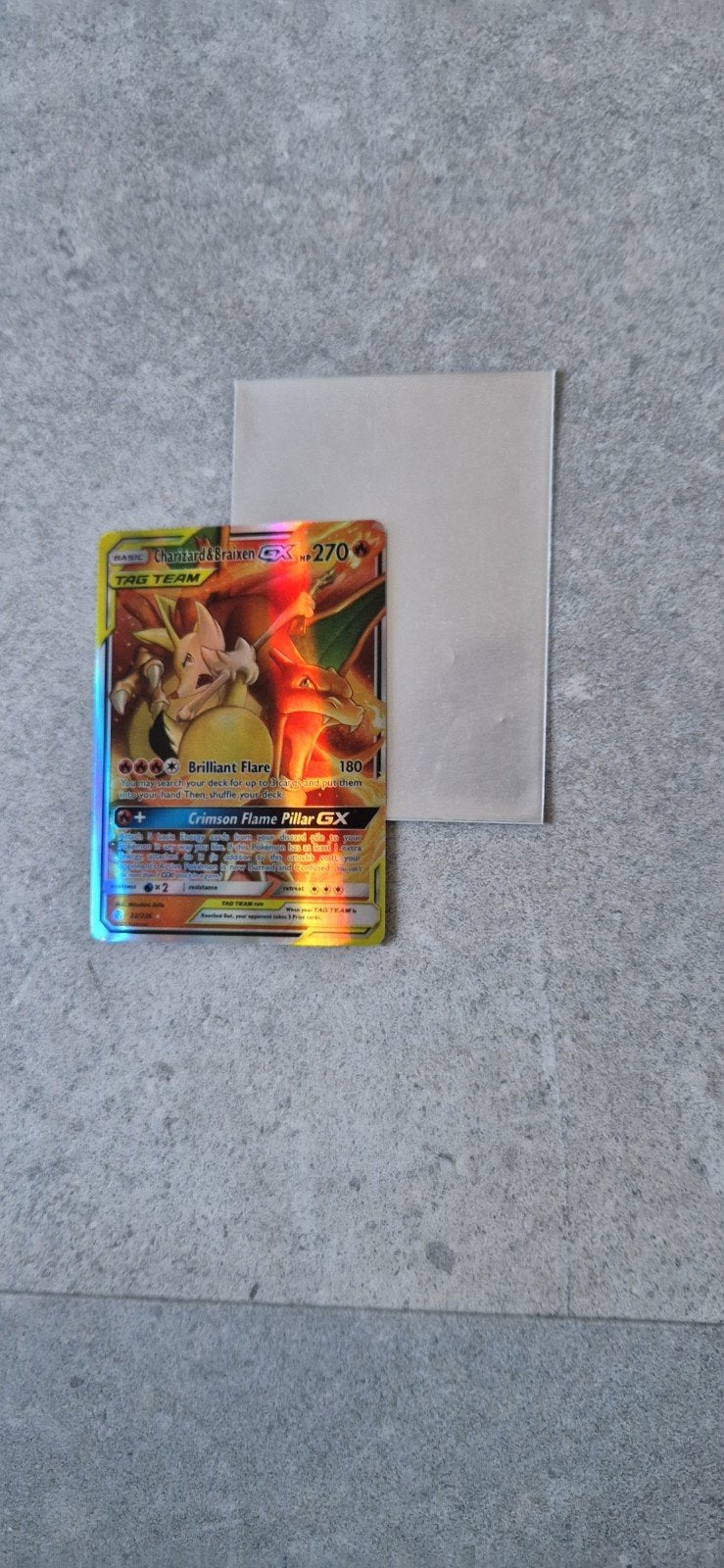 Charizard & Braixen GX TAG TEAM Pokémon kaart, Hobby en Vrije tijd, Verzenden, Zo goed als nieuw, Losse kaart, Foil