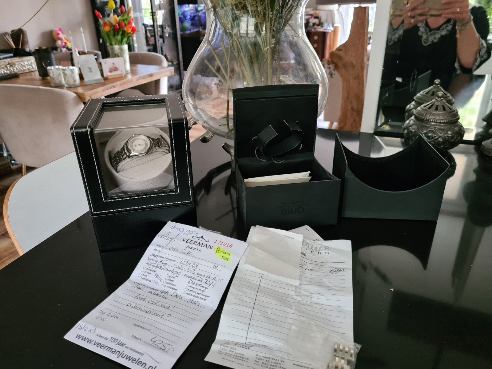 Oris dameshorloge met stalen band en strass, Overige merken, Staal, Ophalen of Verzenden, Zo goed als nieuw