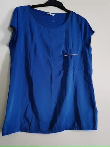 Hema Dames Blouse Maat M - Polyester/Viscose, Maat 38/40 (M), Blauw, Ophalen of Verzenden, Korte mouw