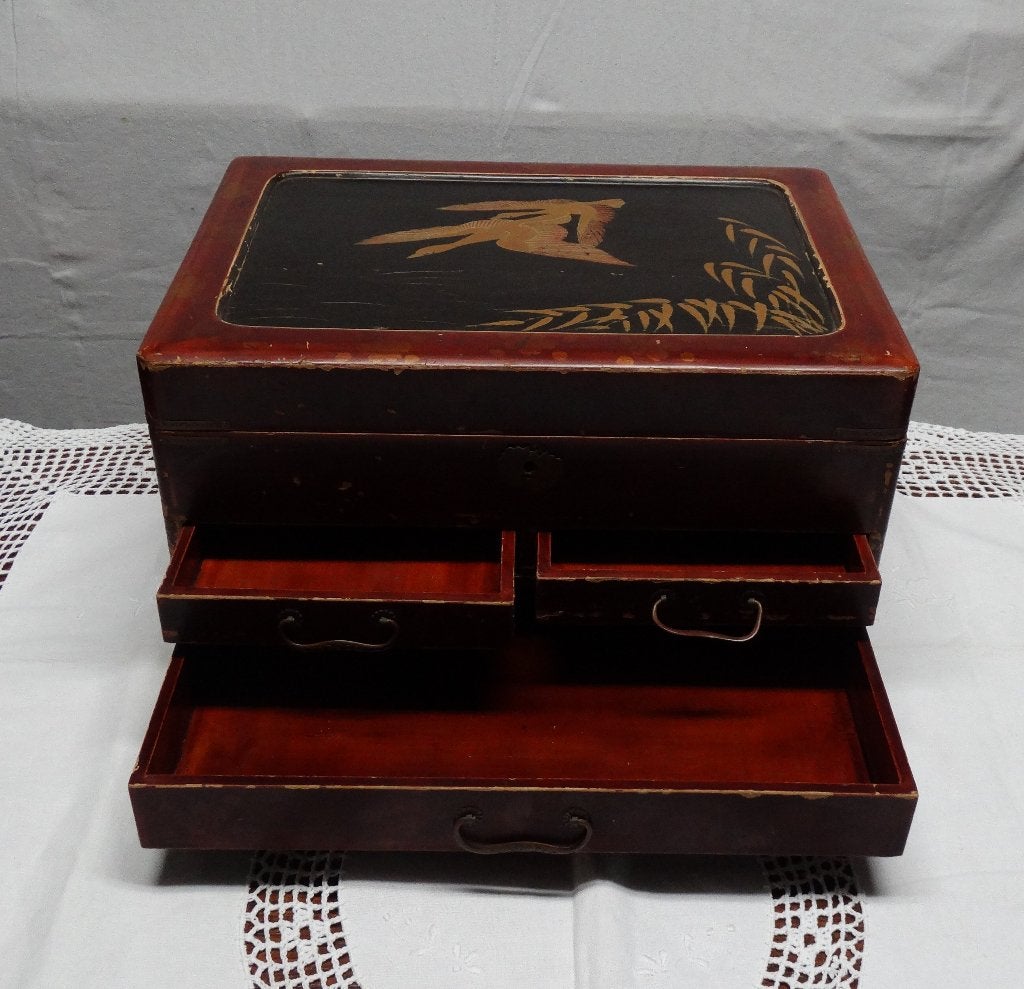 Antieke lak sieraden kist, Ophalen of Verzenden