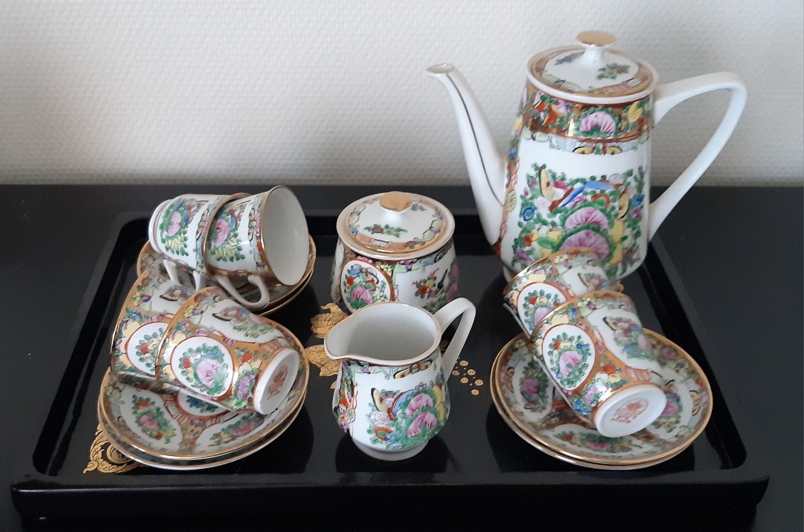 Prachtig Chinees porseleinen theeservies,  Handbeschilderd, Ophalen of Verzenden