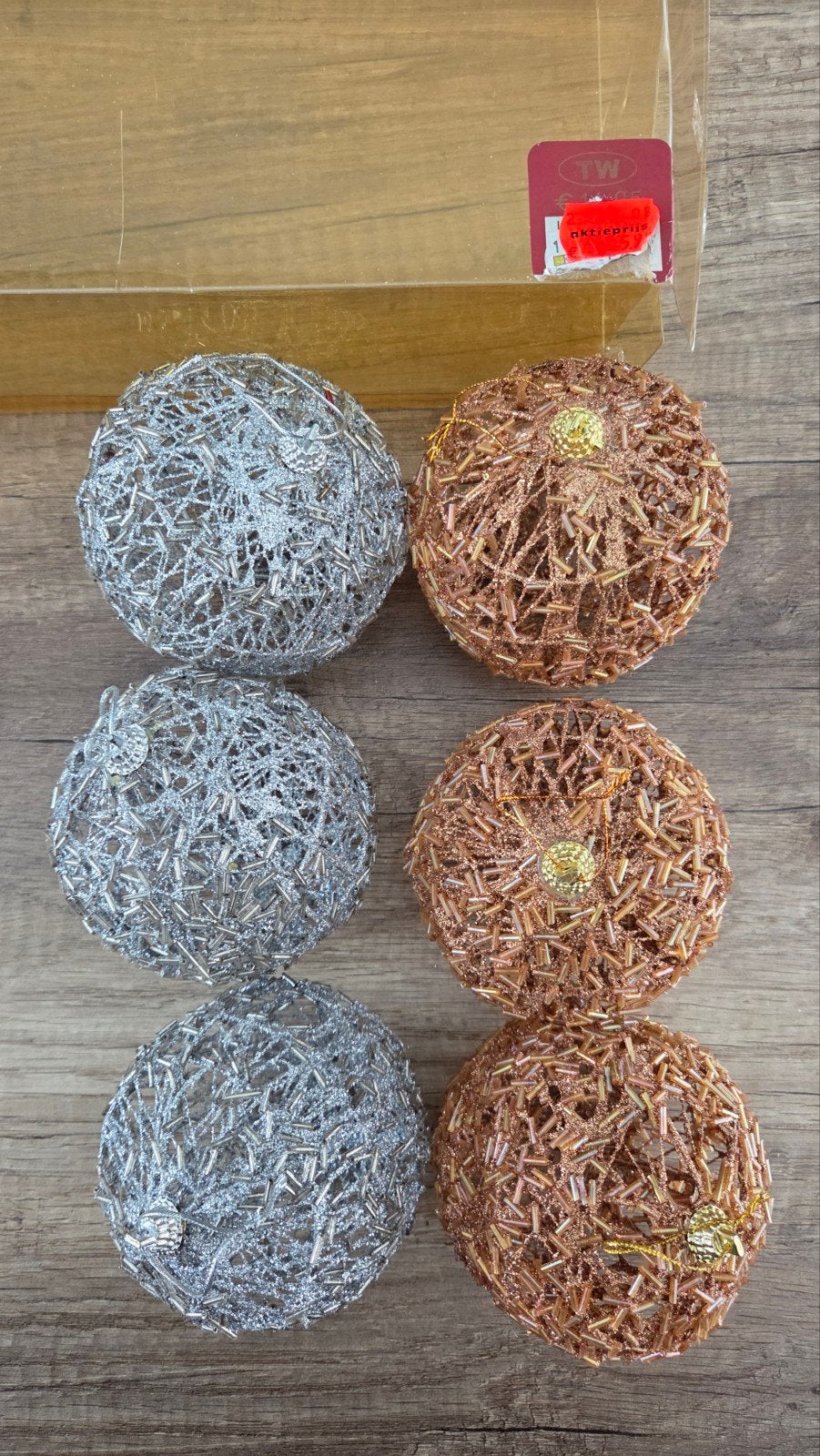 Set van 6 glitter kerstballen – koper & zilver, feestelijke, Diversen, Ophalen, Nieuw
