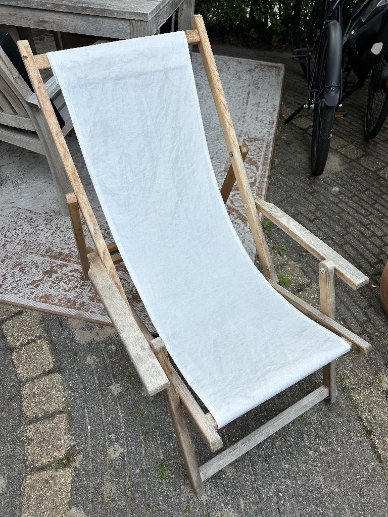 Houten strand/tuin vouw ligstoel met bootzeil, Ophalen, Zo goed als nieuw, Hout