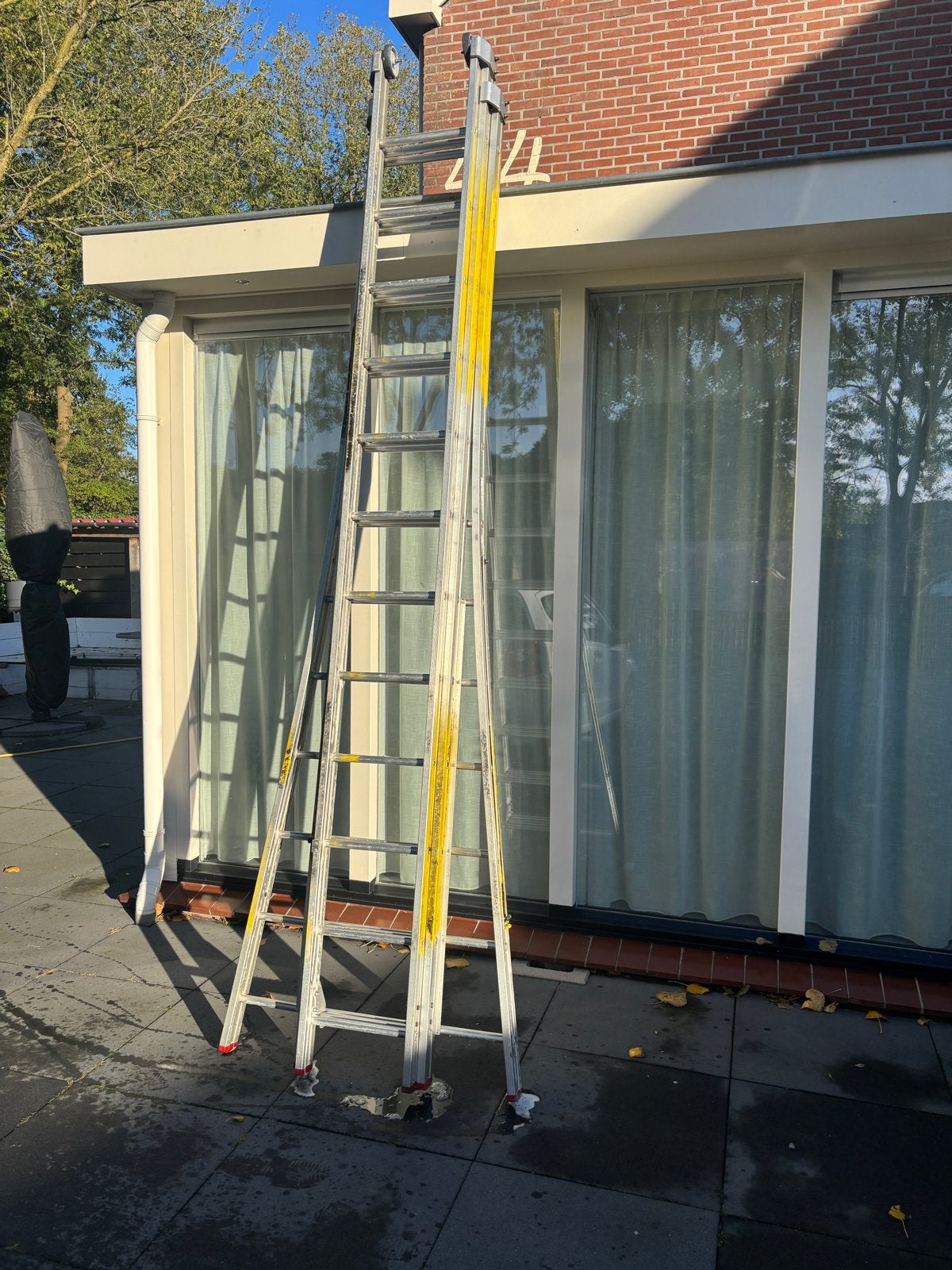 Driedelige ladder 3x12 sporten+gevelrollen, Ophalen, Gebruikt, Ladder, Opvouwbaar of Inschuifbaar