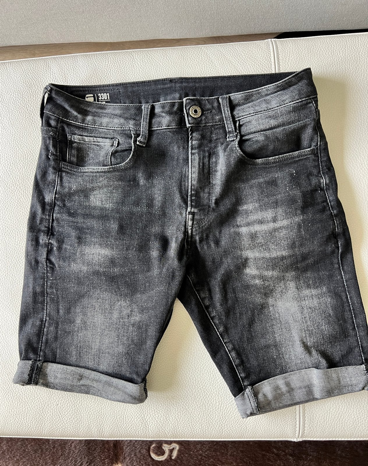 G-Star Raw 3301 Slim Jeans Short Zwart, Ophalen of Verzenden, Zo goed als nieuw, Zwart, W32 (confectie 46) of kleiner