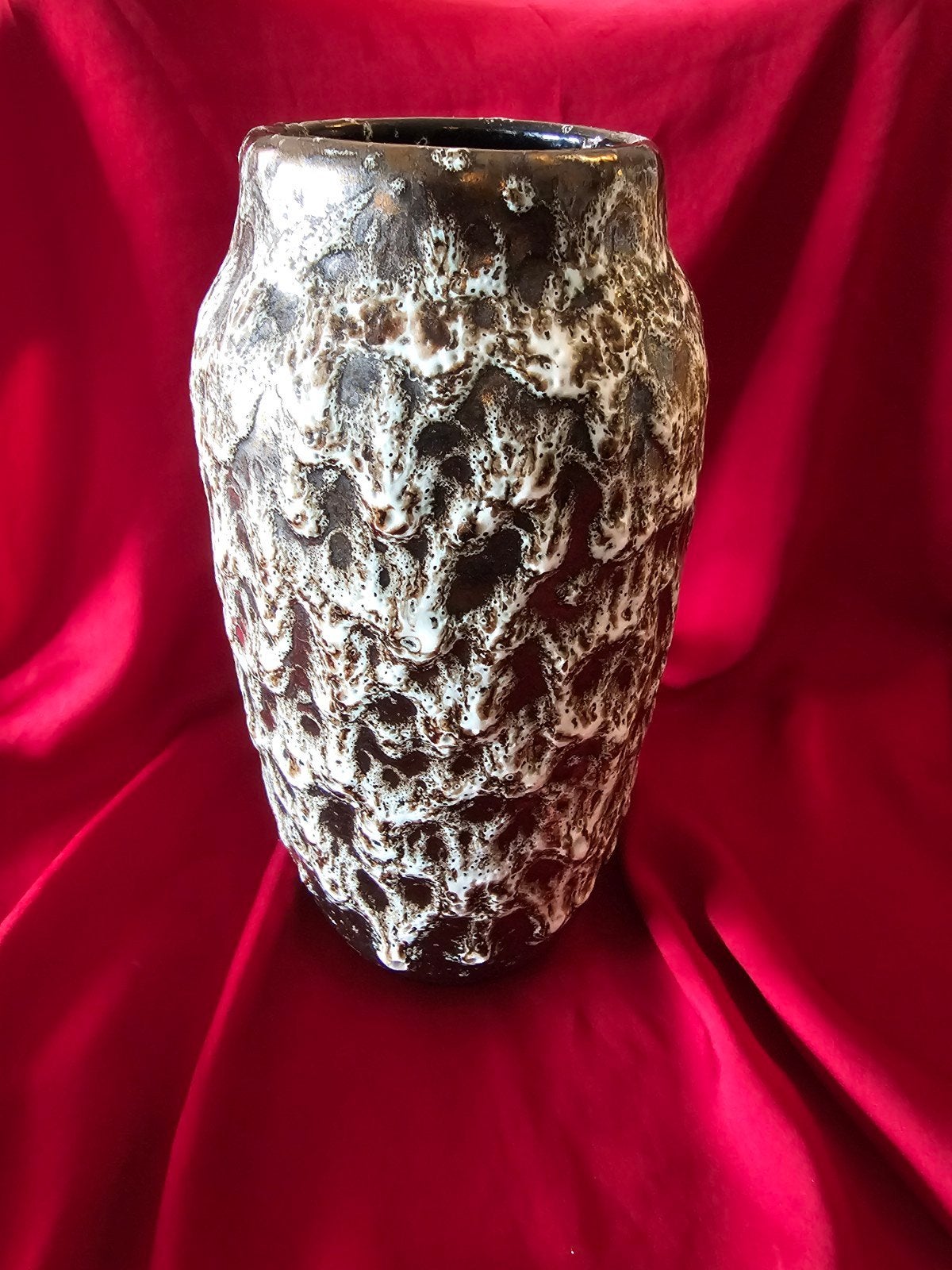 Vintage West Germany Fat Lava Vaas - Bruin/Wit, Ophalen of Verzenden