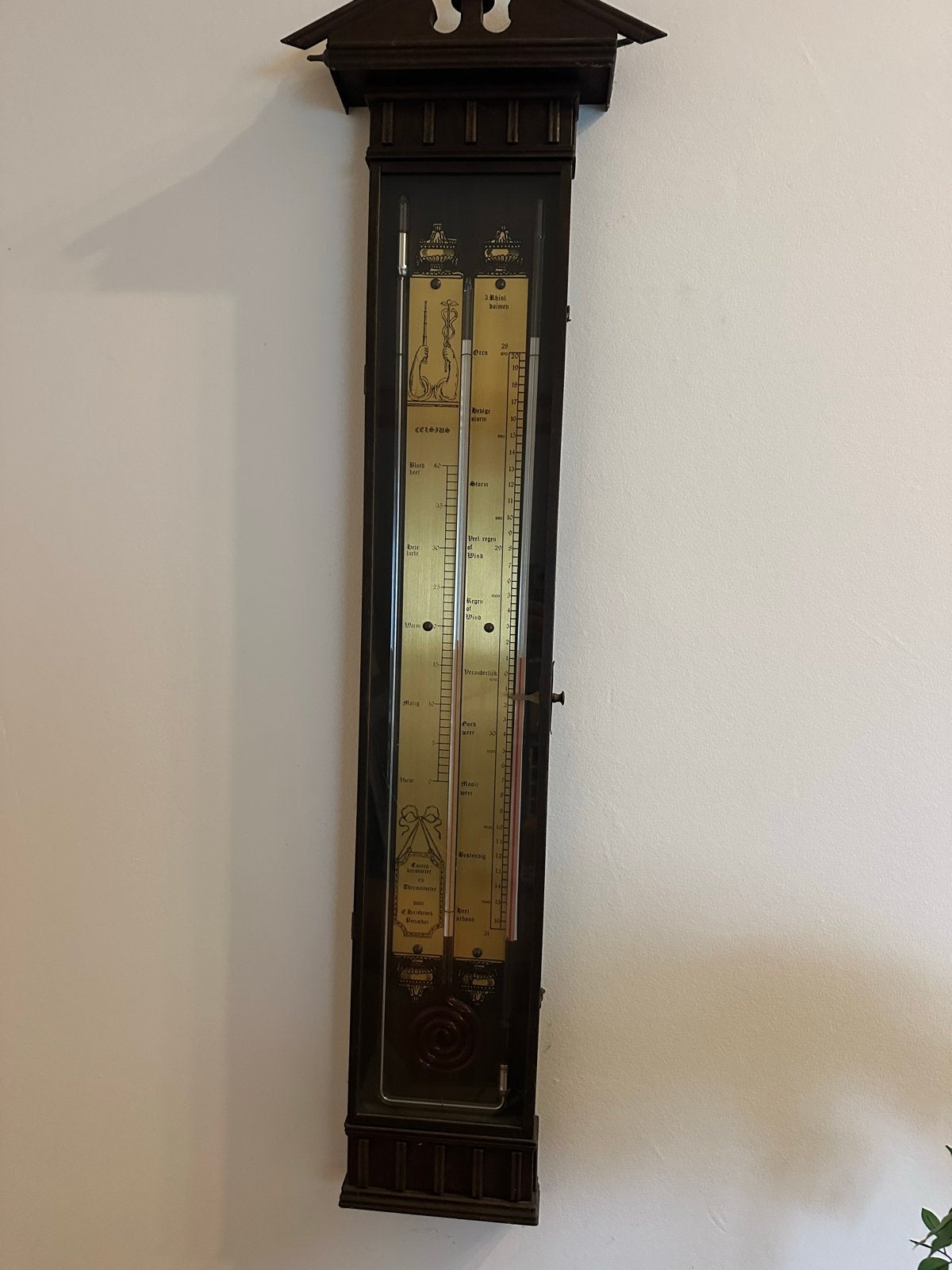 Antieke Barometer en Thermometer van E. Wairbroeck, Ophalen, Gebruikt, Barometer