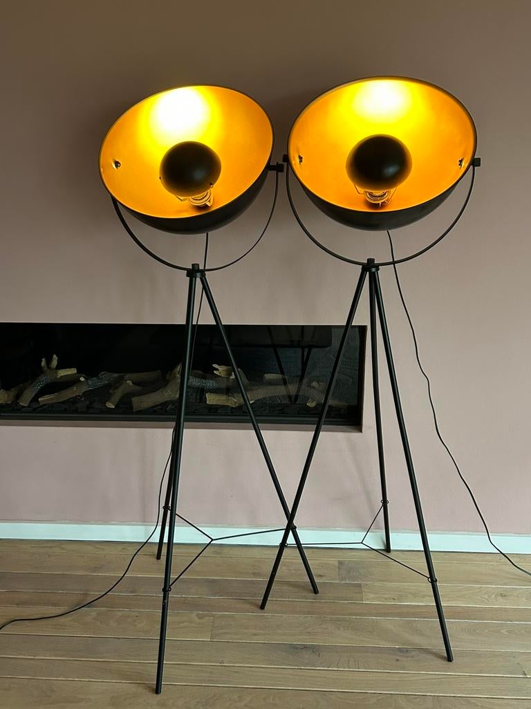 2 stalampen goud met zwart, Ophalen, Gebruikt, 100 tot 150 cm
