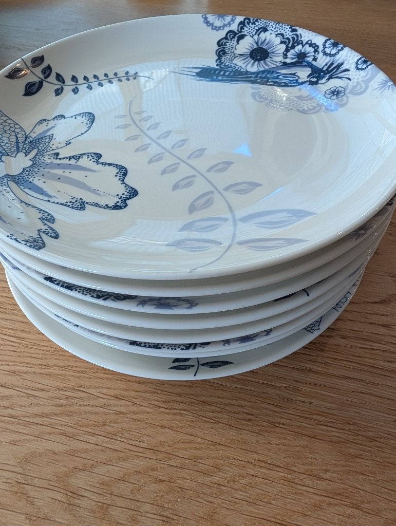 Cato borden set - 6 stuks met blauw bloemmotief, Ophalen, Overige merken, Keramiek, Zo goed als nieuw