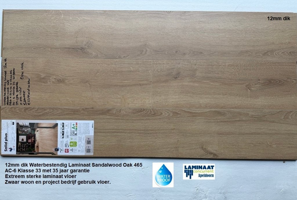 12mm dik Waterbestendig Laminaat Sandalwood AC-6 Klasse 33