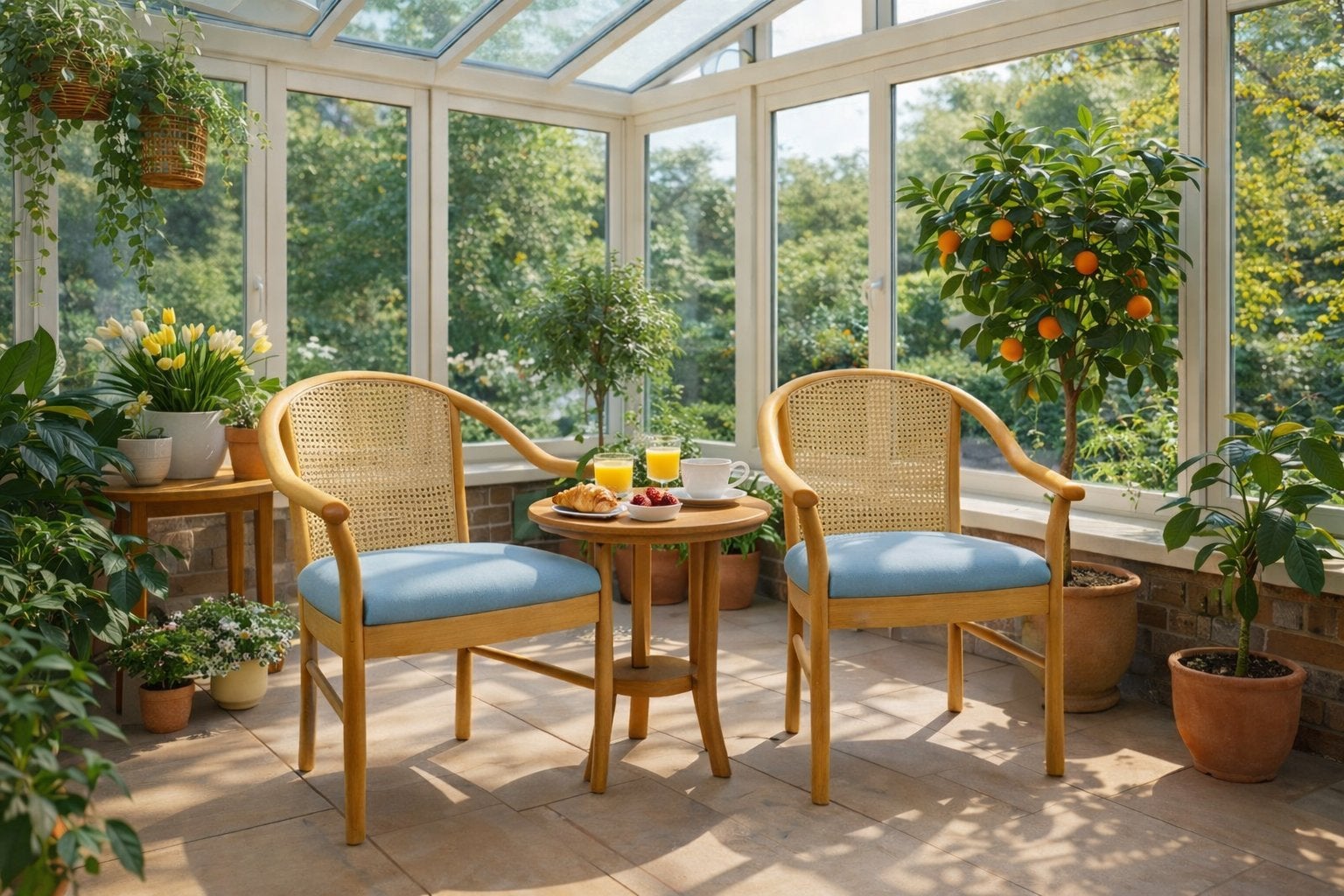 Rotan stoel met blauwe bekleding, Twee, Blauw, Ophalen of Verzenden, Zo goed als nieuw