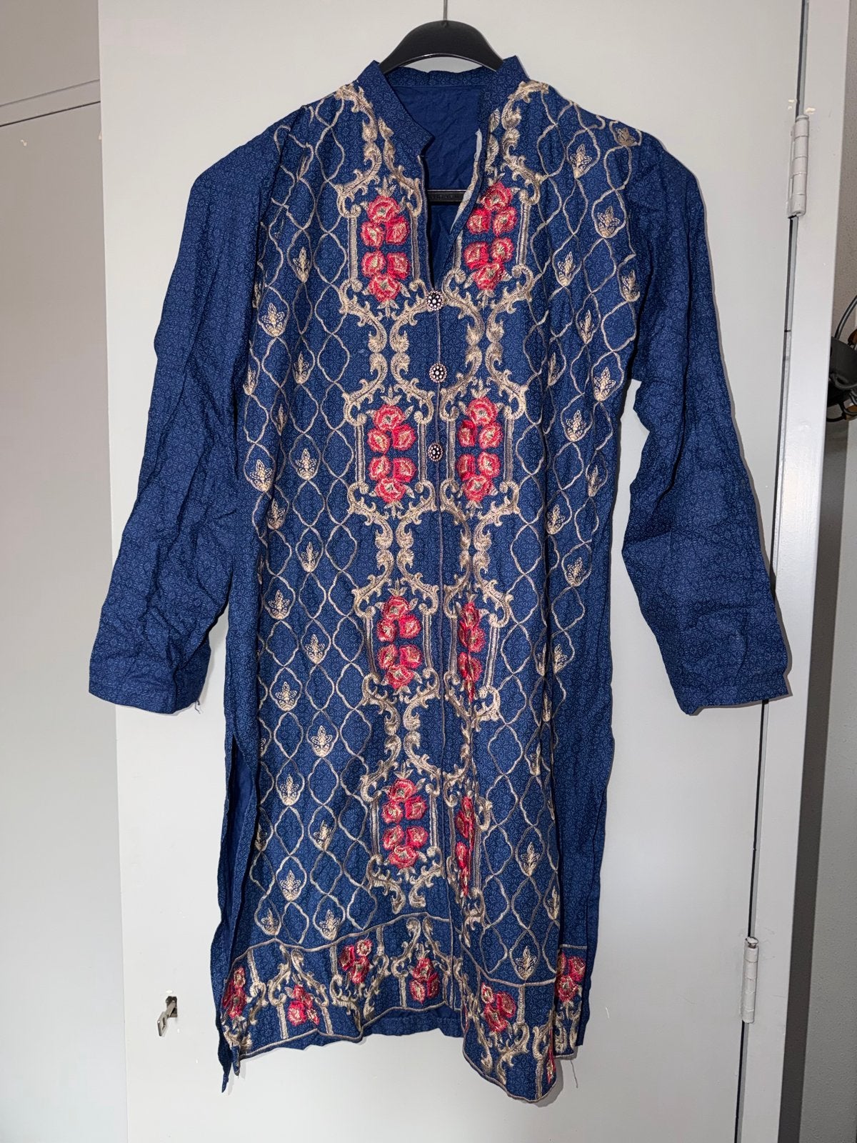 Blauwe tuniek met borduursel vintage, Ophalen of Verzenden, Gedragen, Maat 38/40 (M), Blauw