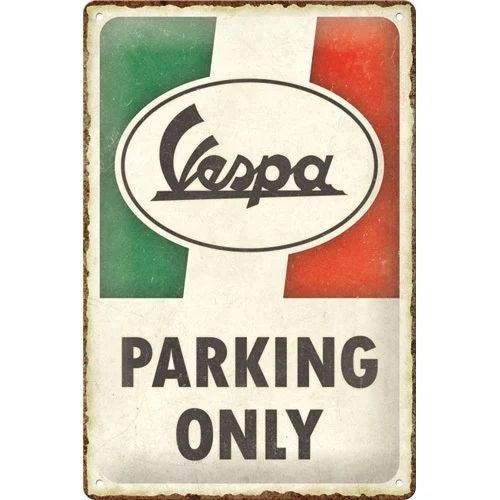Vespa scooter parking only relief reclamebord van metaal, Ophalen of Verzenden, Nieuw, Auto's