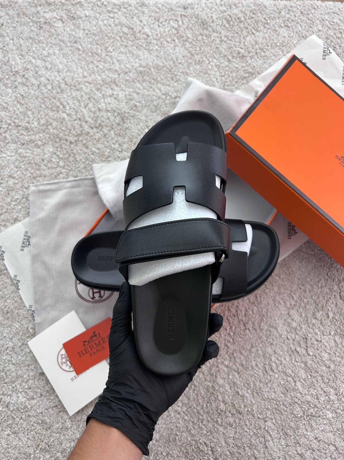 Hermes slippers, Maat 42, 43, 44, Ophalen of Verzenden, Nieuw, Zwart, Slippers