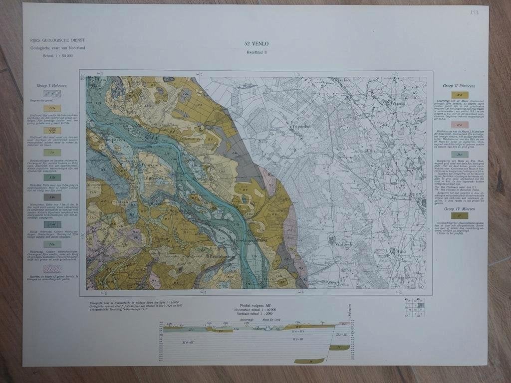 153 / Geologische kaart uit 1931 Venlo e.o. kwartblad II, Ophalen of Verzenden, 1800 tot 2000, Landkaart, Zo goed als nieuw