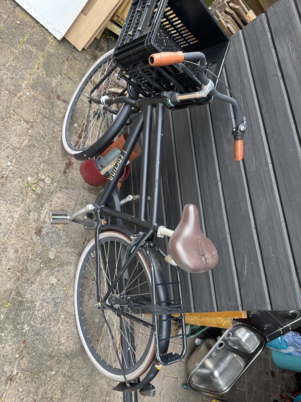 Cortina U4 Transportfiets - Zwart, met krat, Terugtraprem, Gebruikt, Versnellingen, Ophalen