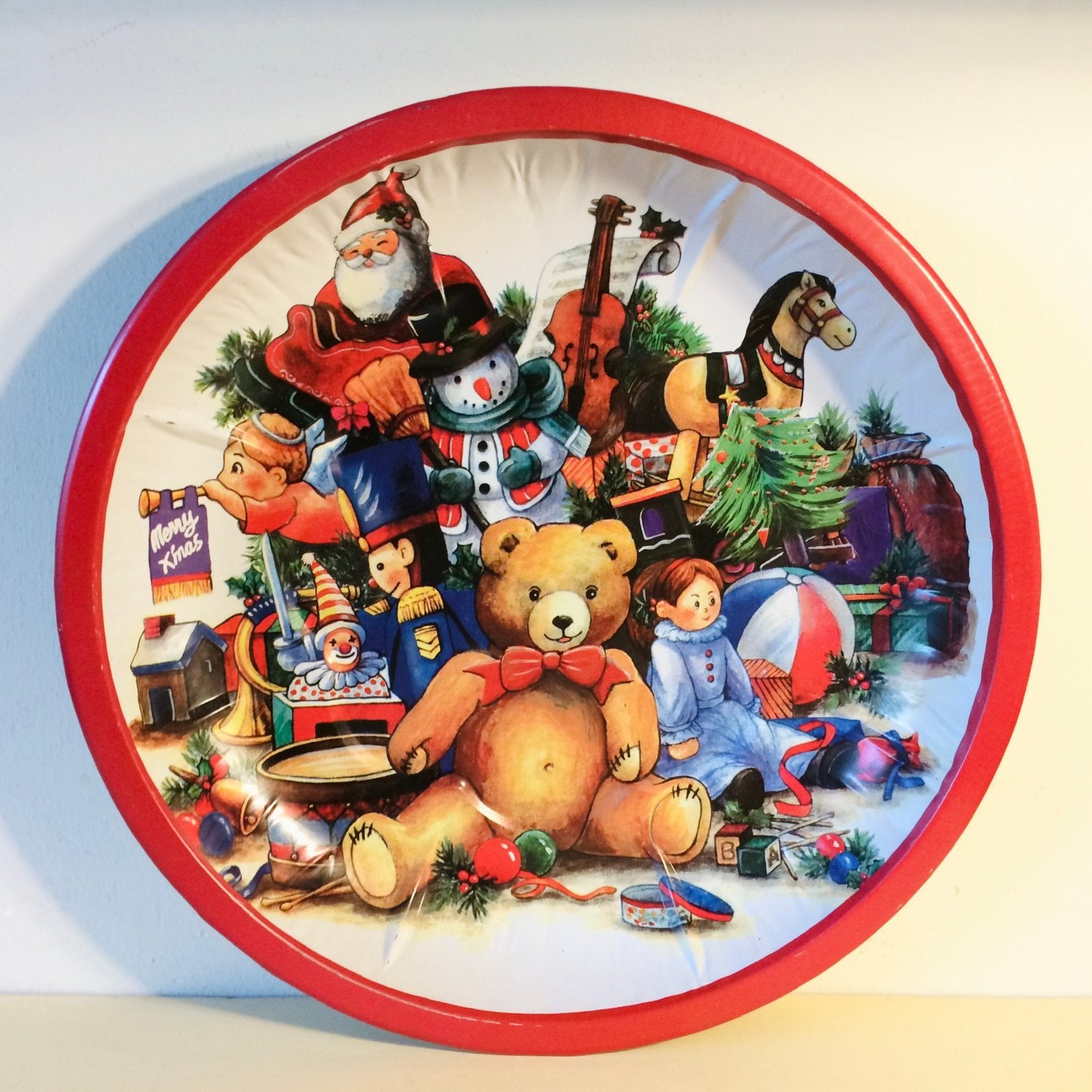 Vintage Blikken Serveerschaal met Kersttafereeltje, Diversen, Ophalen of Verzenden, Nieuw