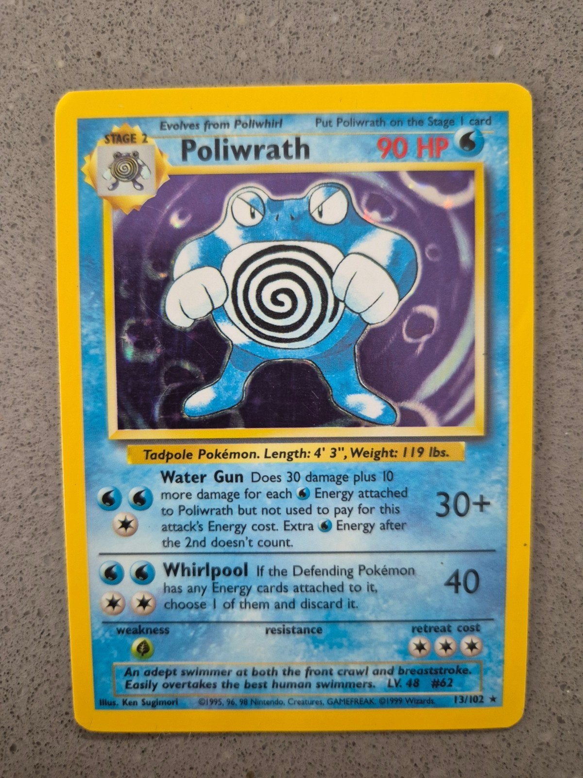 Poliwrath 13/102 Holo Rare Pokémon Kaart (Base Set), Ophalen of Verzenden, Gebruikt, Losse kaart, Foil
