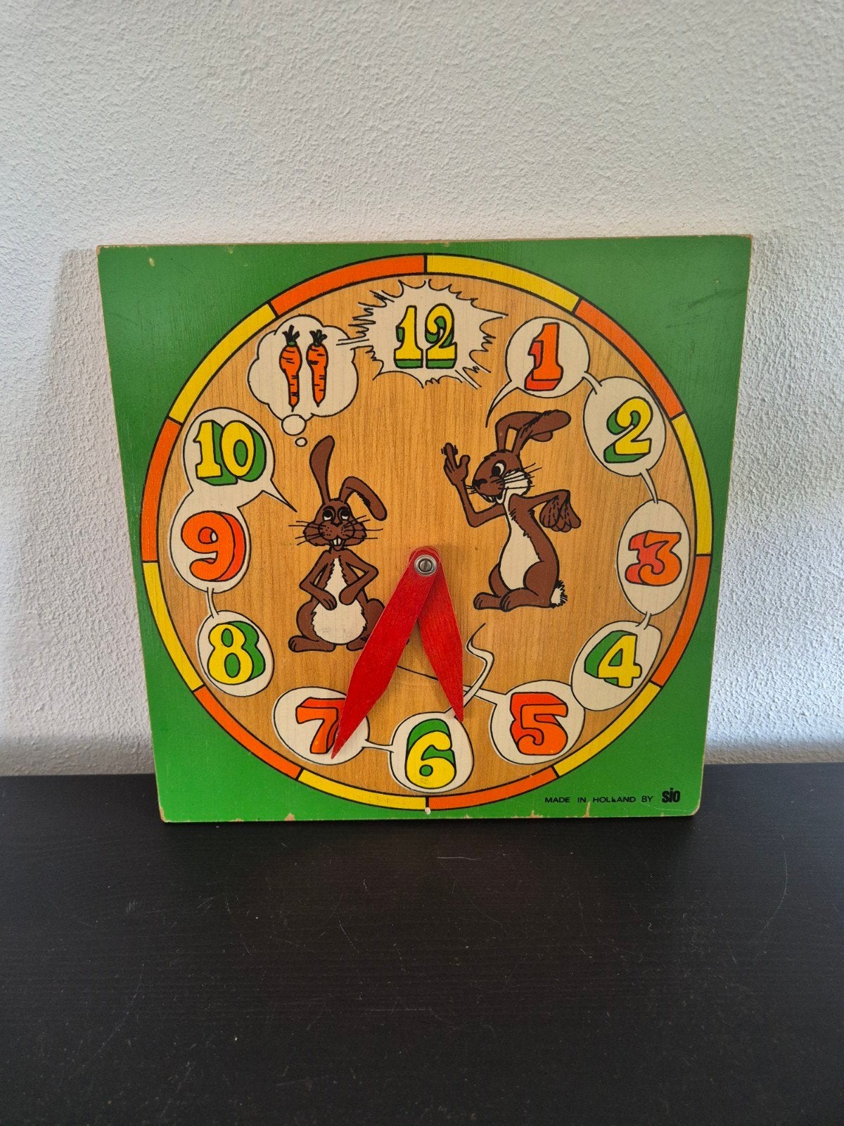 Vintage SIO Houten Konijnen Klok - Educatief Speelgoed, Ophalen of Verzenden, Gebruikt, Jongen of Meisje
